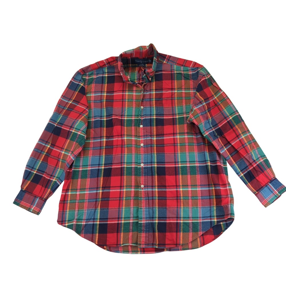 Ralph Lauren Blake Plaid Flannel Button Down Shirt Long Sleeve Cotton Men XL Red